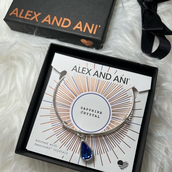 ALEX &  ANI Swarovski Sapphire Teardrop Crystal on Silver Bangle & gift box - Picture 1 of 6